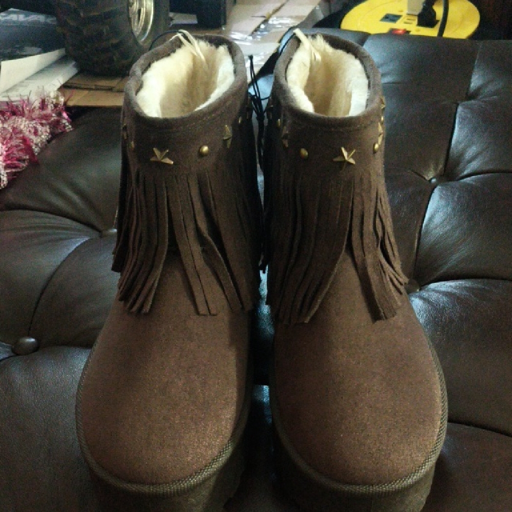 Brown Fringe Ankle Boots